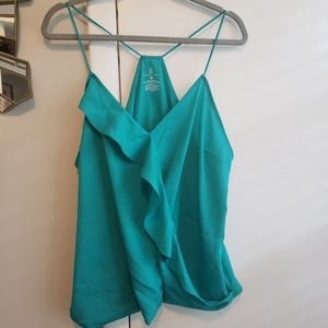 New York and Co. Teal Surplice Ruffle Tank